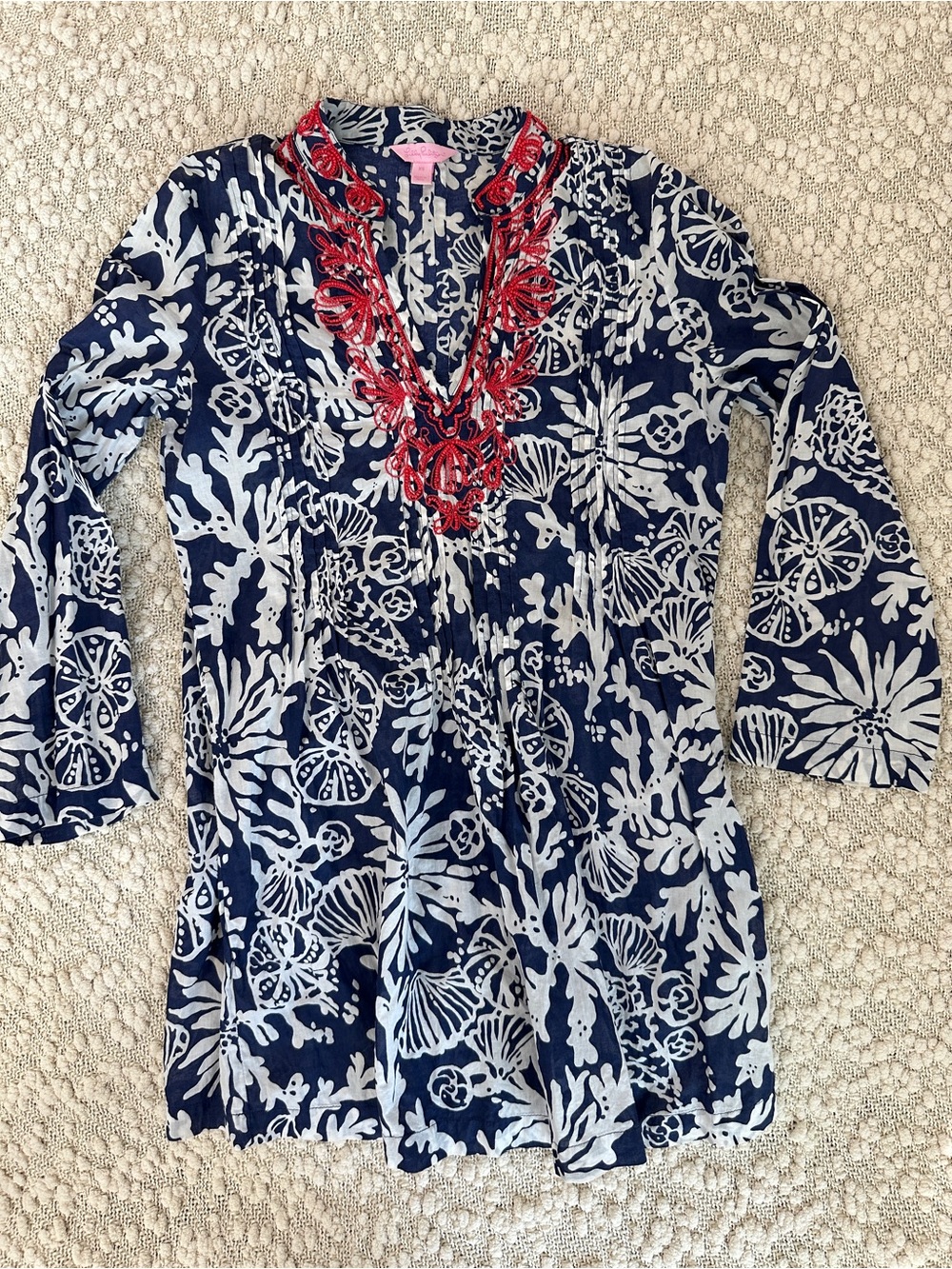 Lilly Pulitzer Sarasota Tunic Shell Coral Print Beaded Collar Top XS